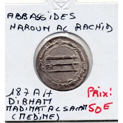 Abbasside Haroun Al-Rashid Dirham 187 AH Madinat al-Salam Sup