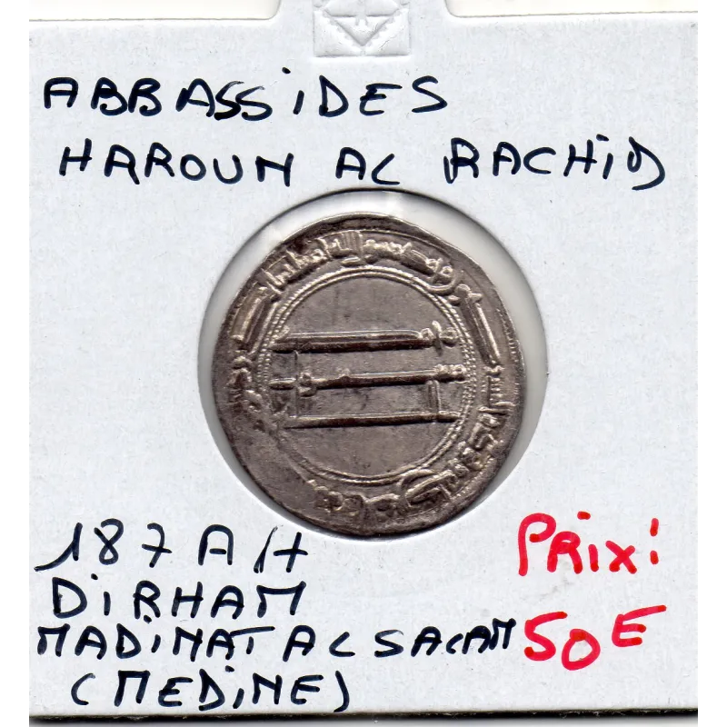 Abbasside Haroun Al-Rashid Dirham 187 AH Madinat al-Salam Sup