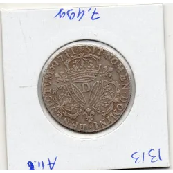 1/4 Ecu Aux 3 couronnes 1711 D Lyon Louis XIV TTB-
