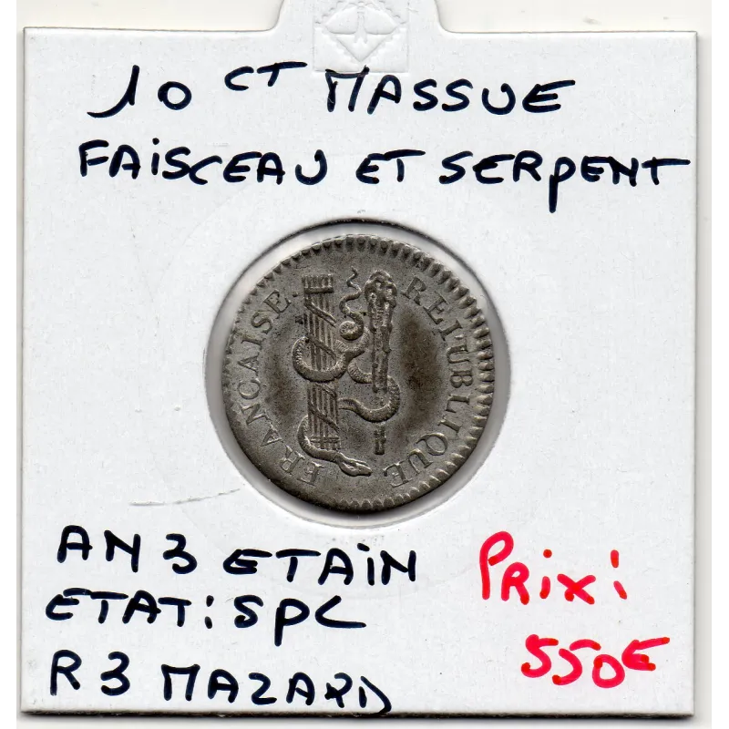 Essai de 10 centimes etain Faisceau Massue et Serpent An 3 SPL