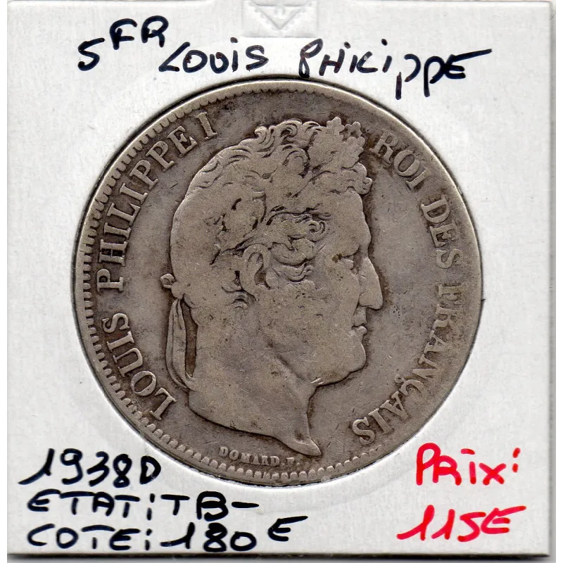 5 francs Louis Philippe 1838 D Lyon TB-