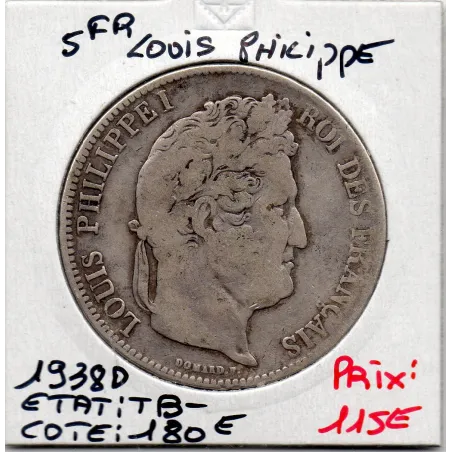 5 francs Louis Philippe 1838 D Lyon TB-