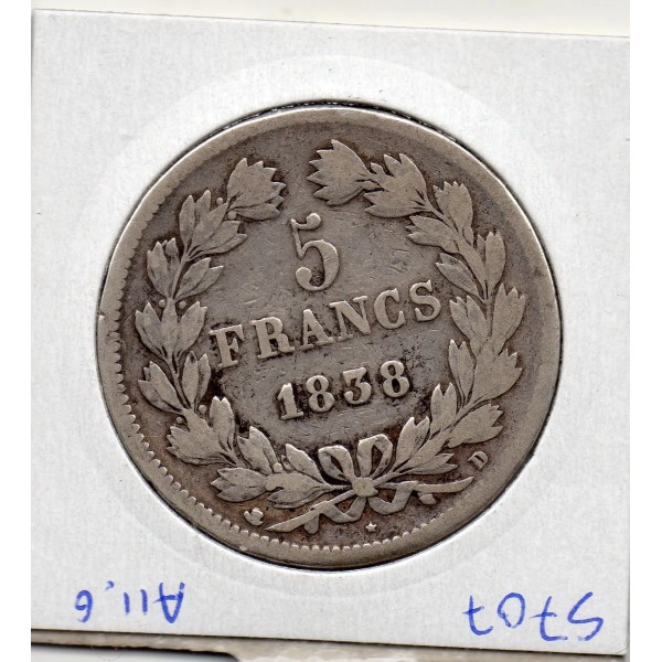 5 francs Louis Philippe 1838 D Lyon TB-
