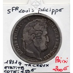 5 francs Louis Philippe 1831 Q perpignan tranche en creux TB