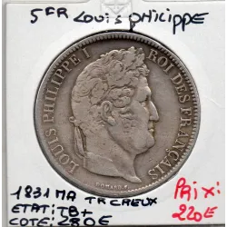 5 francs Louis Philippe 1831 MA Marseille tranche en creux TB