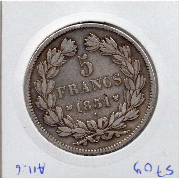 5 francs Louis Philippe 1831 MA Marseille tranche en creux TB