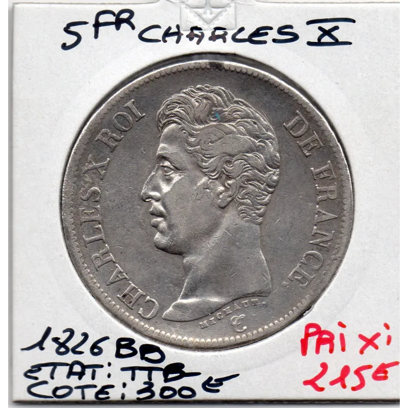 5 francs Charles X 1826 BB Strasbourg TTB-