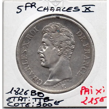 5 francs Charles X 1826 BB Strasbourg TTB-