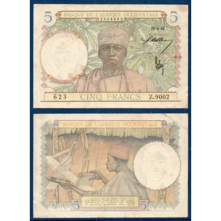 AOF P.25a, TB Billet de 5 Francs CFA 22.4.1942 Tisseur