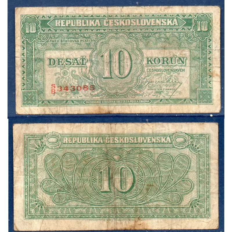 Tchécoslovaquie P.60a, B Billet de 10 Korun 1945