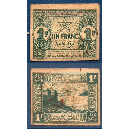 Maroc Chérifien P.42, TB, Billet de 1 Franc 1944 Fès