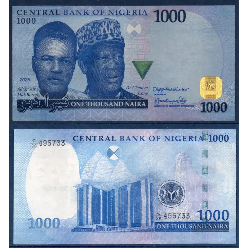 Nigeria P.49d, TTB Billet de 1000 Naira 2025 Mai-Bornu et Isong