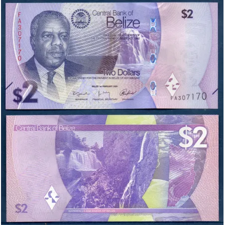 Belize P.73, neuf Billet de 2 dollars 2025 Philip Goldson