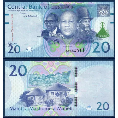 Lesotho P.27, neuf Billet de 20 Maloti 2021 3 rois modifié