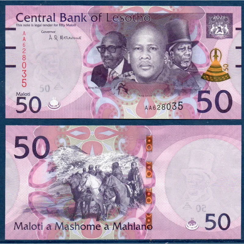 Lesotho P.28, Neuf, Billet de 50 Maloti 2010 3 rois modifié