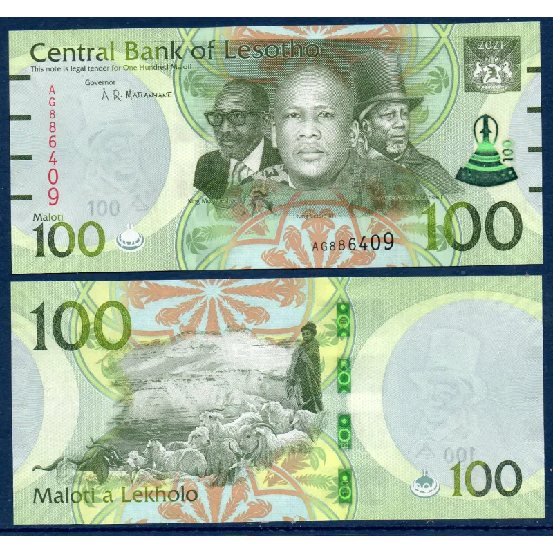 Lesotho P.29, neuf Billet de 100 Maloti 2021 3 rois modifié