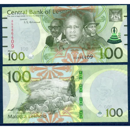 Lesotho P.29, neuf Billet de 100 Maloti 2021 3 rois modifié