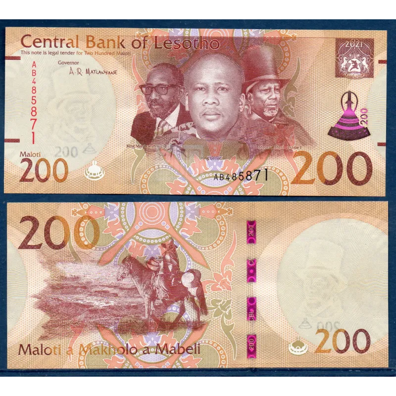 Lesotho P.30 neuf Billet de 200 Maloti 2021 3 rois modifié