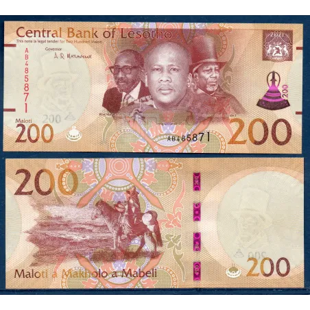 Lesotho P.30 neuf Billet de 200 Maloti 2021 3 rois modifié