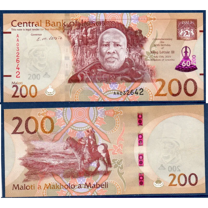 Lesotho P.31 neuf Billet de 200 Maloti 2023 60 ans Letsie III