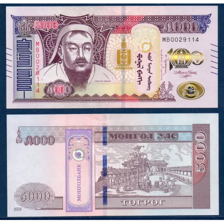 Mongolie P.80, neuf Billet de 5000 Togrog 2024 100 ans système bancaire