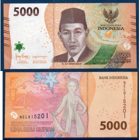 Indonésie P.164c, Neuf Billet de 5000 Rupiah 2023 Idham Chalid