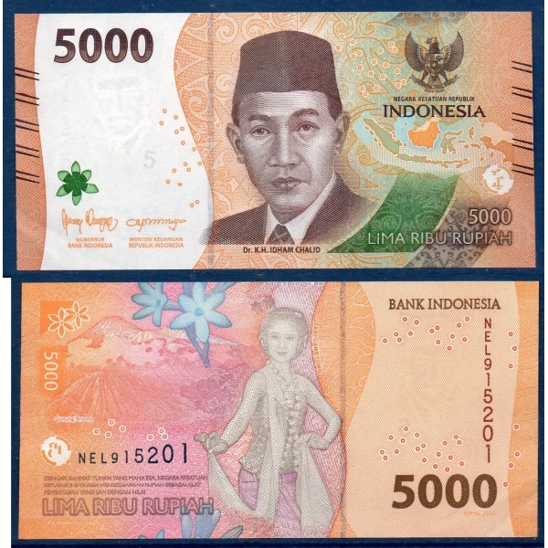 Indonésie P.164c, Neuf Billet de 5000 Rupiah 2023 Idham Chalid