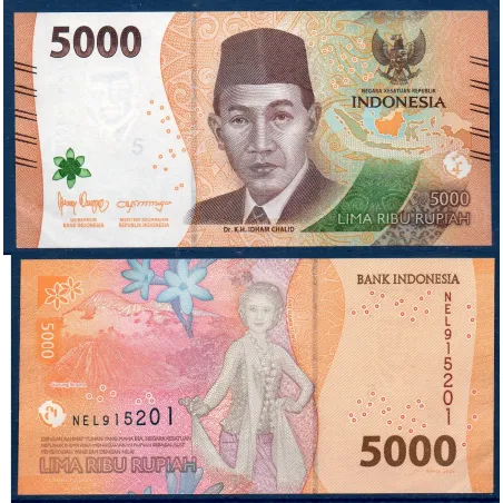 Indonésie P.164c, Neuf Billet de 5000 Rupiah 2023 Idham Chalid