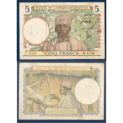 AOF Pick 21a, TB Billet de 5 Francs CFA 10.3.1938 Tisseur
