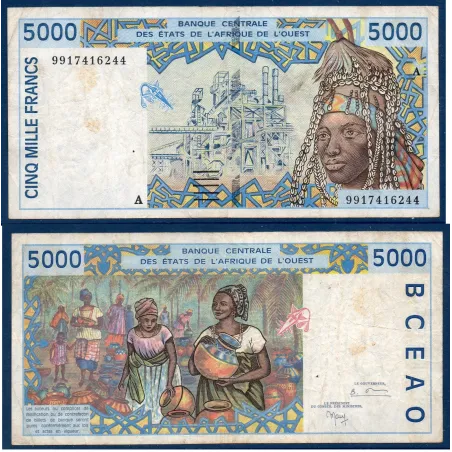 BCEAO P.113Ai, TB Billet de 5000 Francs CFA 1999 pour la Cote d'Ivoire