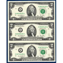 Etats Unis P.538 Neuf Dallas FW, 3 Billet uncut de 2 Dollars 2013 série K