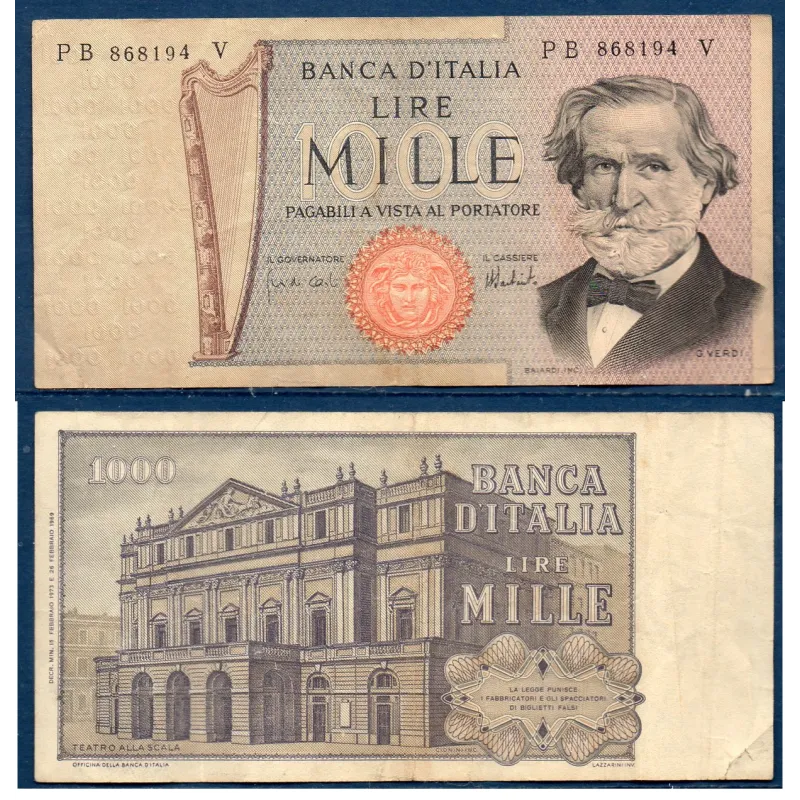 Italie P.101c, TB Billet de 1000 Lire 1973 Verdi