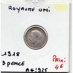 Grande Bretagne 3 pence 1918 TTB, KM 813 pièce de monnaie