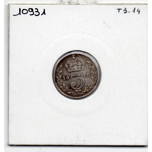 Grande Bretagne 3 pence 1916 TB, KM 813 pièce de monnaie