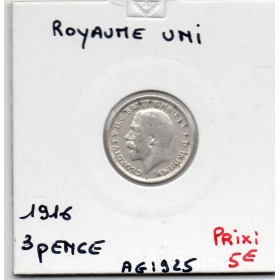 Grande Bretagne 3 pence 1916 TTB, KM 813 pièce de monnaie