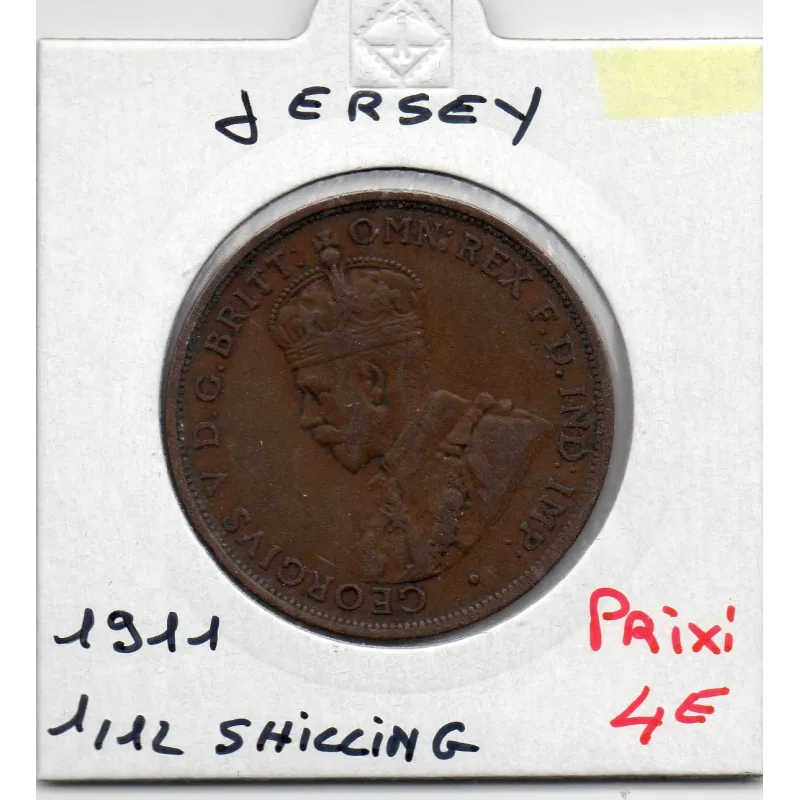 Jersey 1/12 Shilling 1911 TTB, KM 12 pièce de monnaie Jersey 1/12 Shilling 1911 TTB, KM 12 pièce de monnaie