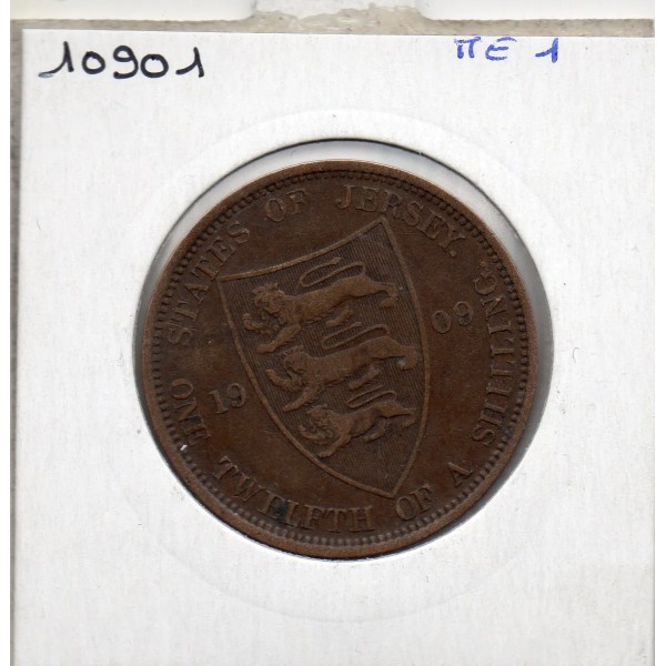 Jersey 1/12 Shilling 1909 TTB-, KM 10 pièce de monnaie
