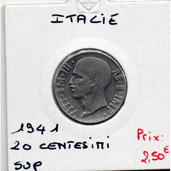 Italie 20 centesimi 1941 Magnétique striée Sup,  KM 75b pièce de monnaie