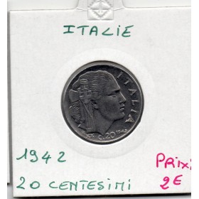 Italie 20 centesimi 1942 Magnétique striée Sup,  KM 75b pièce de monnaie