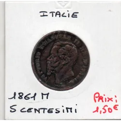Italie 5 centesimi 1861 M Milan TTB nettoyée,  KM 3 pièce de monnaie