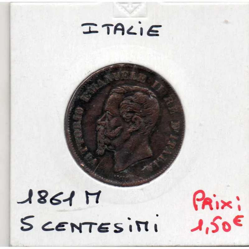 Italie 5 centesimi 1861 M Milan TTB nettoyée,  KM 3 pièce de monnaie
