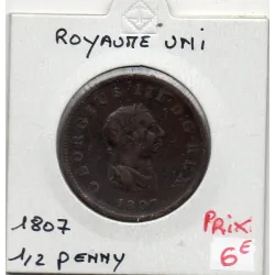 Grande Bretagne 1/2 Penny 1807 TTB, KM 662 pièce de monnaie