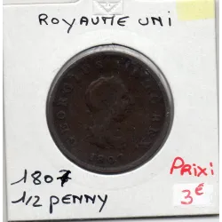 Grande Bretagne 1/2 Penny 1807 TB-, KM 662 pièce de monnaie