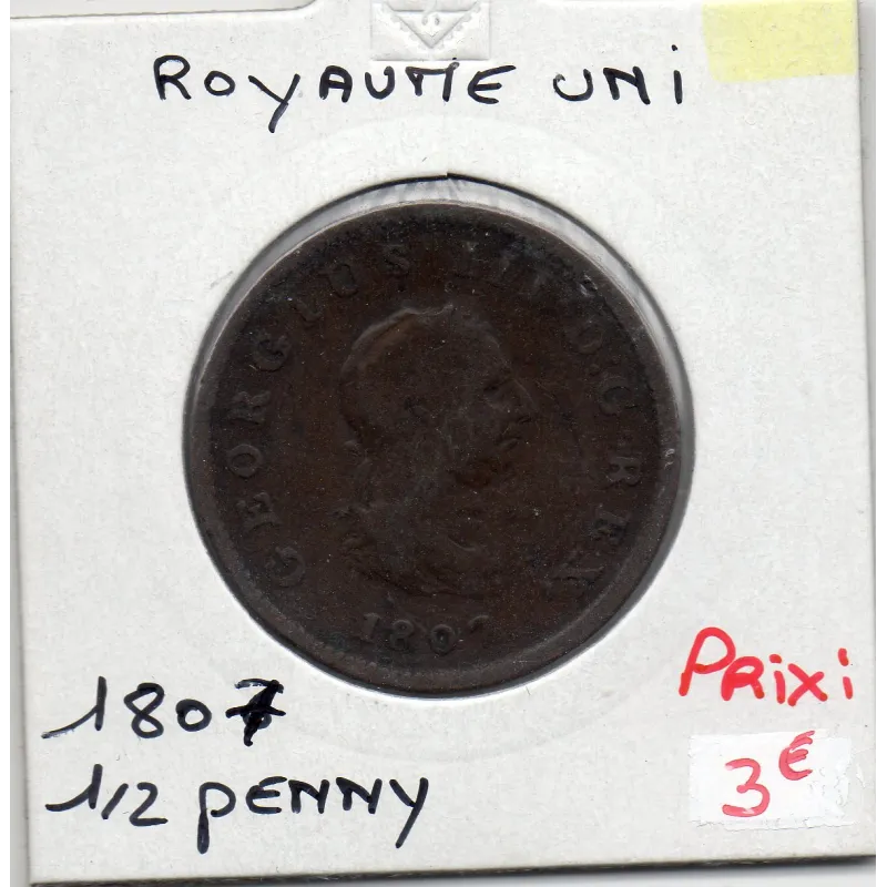 Grande Bretagne 1/2 Penny 1807 TB-, KM 662 pièce de monnaie