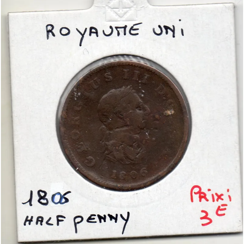 Grande Bretagne 1/2 Penny 1806 B, KM 662 pièce de monnaie