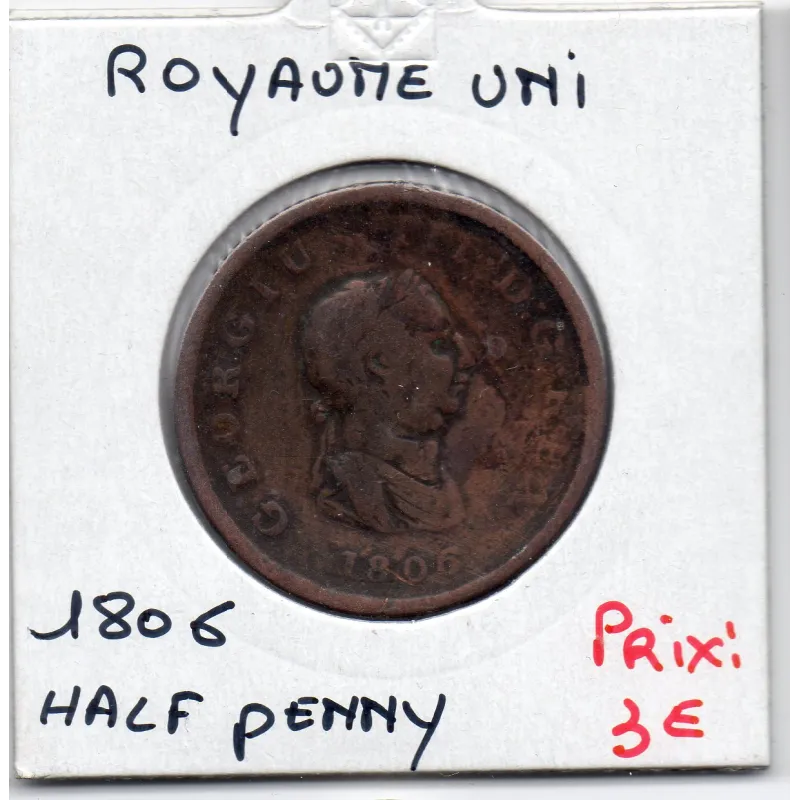 Grande Bretagne 1/2 Penny 1806 B, KM 662 pièce de monnaie