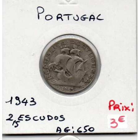 Portugal 2.5 escudos 1943 TB, KM 580 pièce de monnaie
