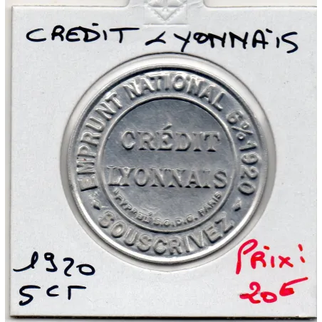 Timbre Monnaie Crédit Lyonnais 5 centimes 1920