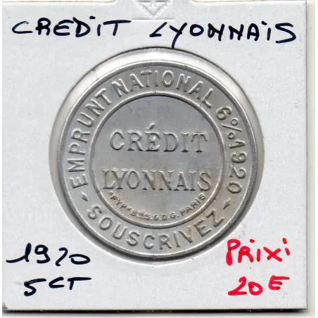 Timbre Monnaie Crédit Lyonnais 5 centimes 1920