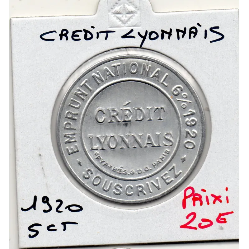 Timbre Monnaie Crédit Lyonnais 5 centimes 1920 Timbre Monnaie Crédit Lyonnais 5 centimes 1920
